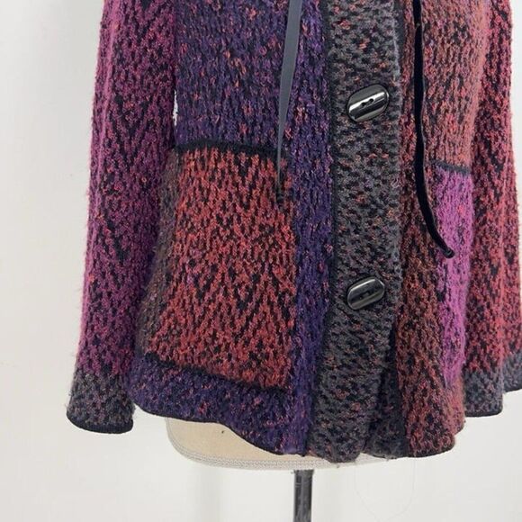 Curio Vintage 90s knit Cardigan Sweater Patchwork Button Down Cowl Neck Medium P - Picture 7 of 11